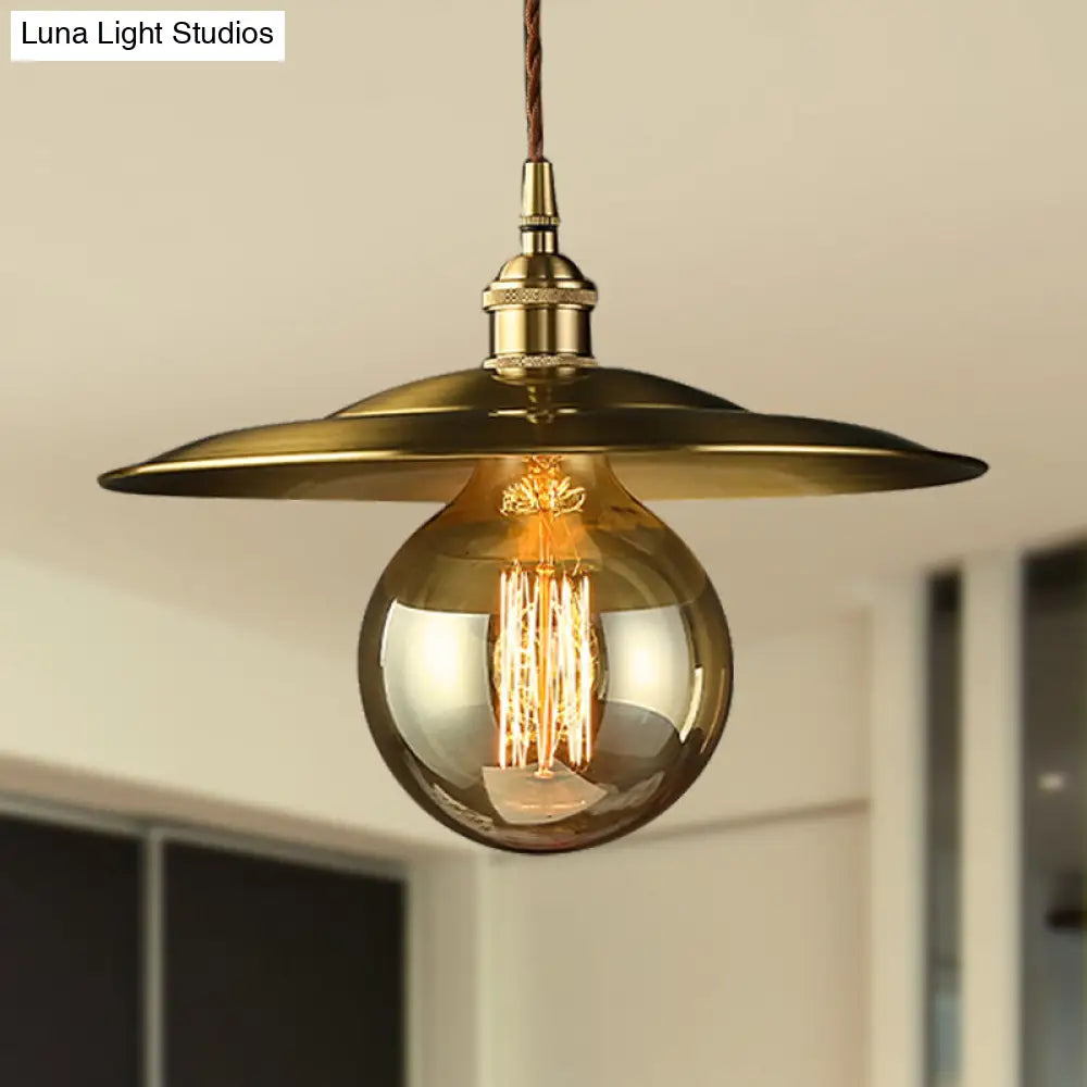 Mid Century Metallic Pendant Light With Adjustable Brass Cord - 1-Light Ceiling Fixture