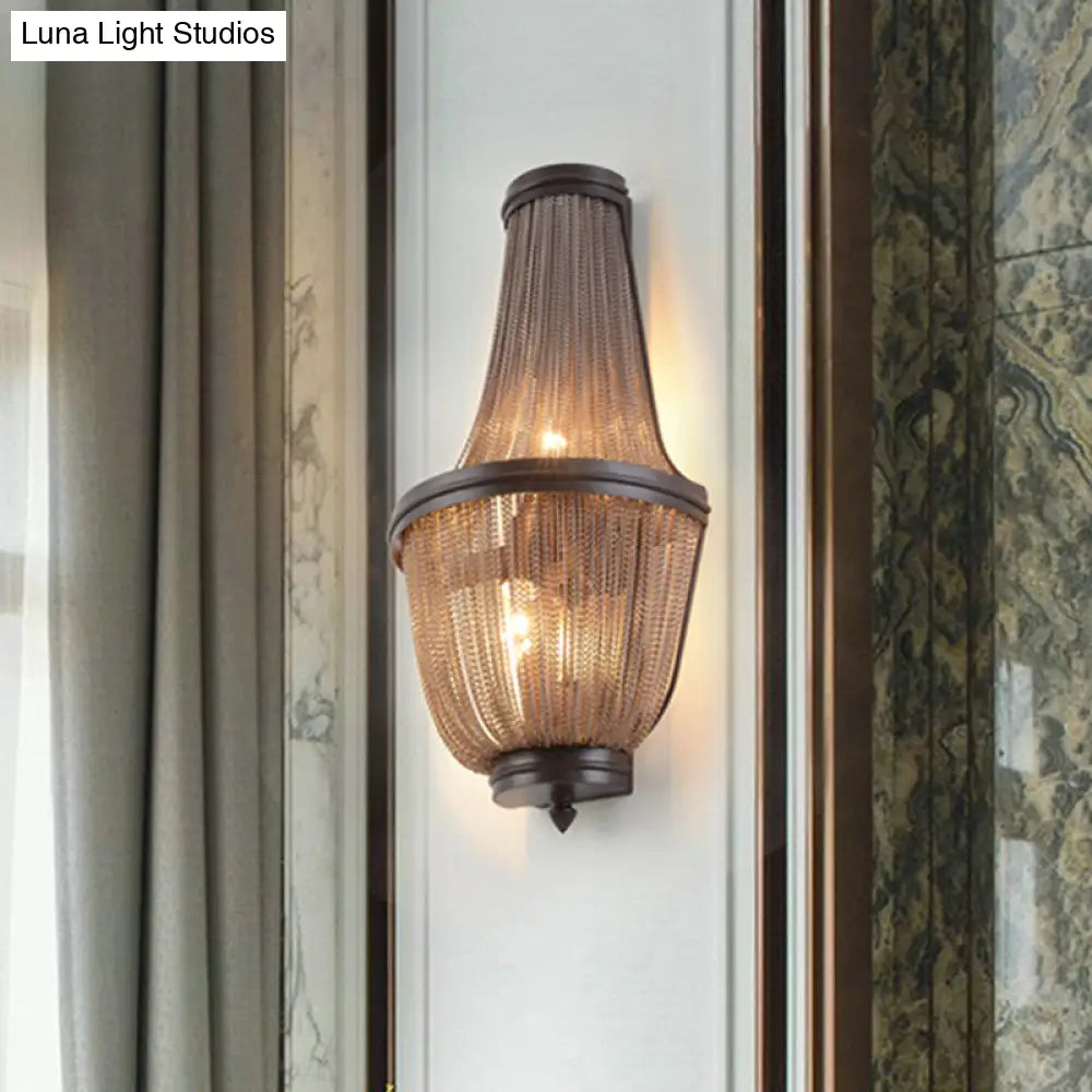 Mid-Century 2-Light Hand-Woven Tassel Fringe Aluminum Surface Wall Sconce - Coffee/Silver Flush