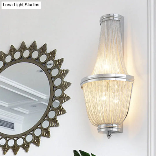 Mid-Century 2-Light Hand-Woven Tassel Fringe Aluminum Surface Wall Sconce - Coffee/Silver Flush