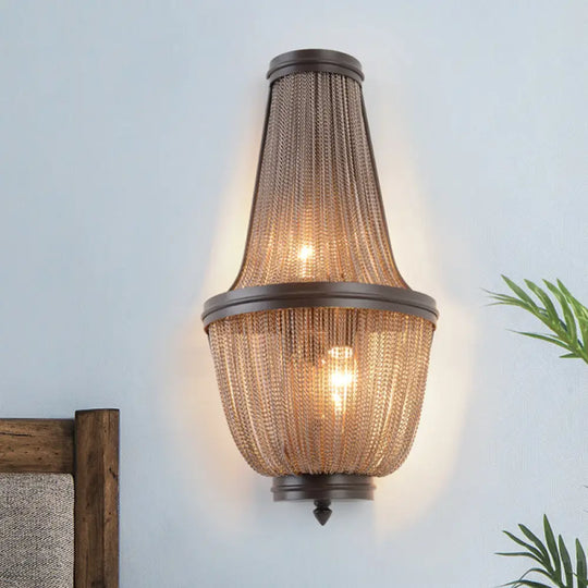 Mid-Century 2-Light Hand-Woven Tassel Fringe Aluminum Surface Wall Sconce - Coffee/Silver Flush