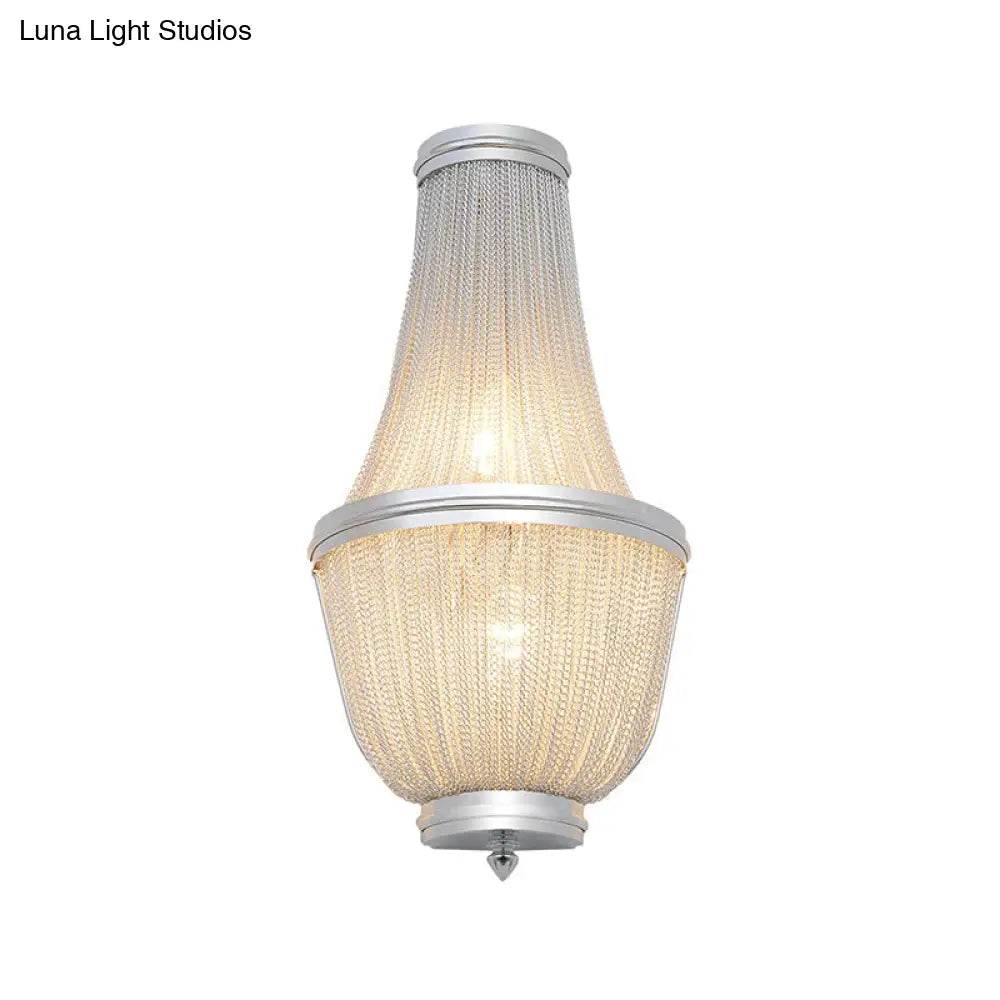 Mid-Century 2-Light Hand-Woven Tassel Fringe Aluminum Surface Wall Sconce - Coffee/Silver Flush