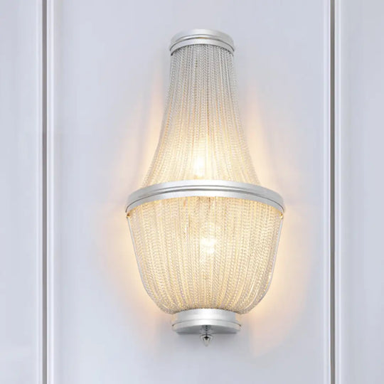 Mid-Century 2-Light Hand-Woven Tassel Fringe Aluminum Surface Wall Sconce - Coffee/Silver Flush