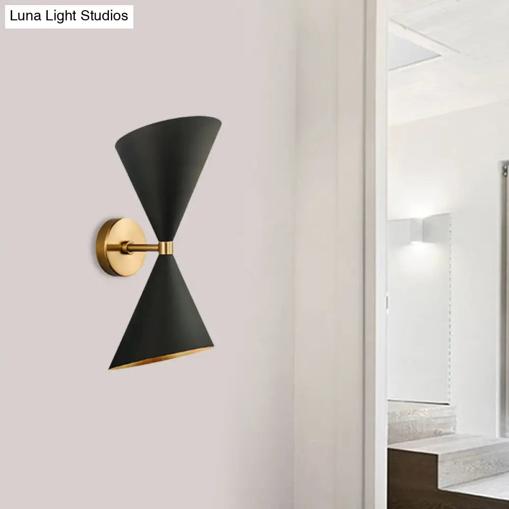 Mid-Century Black-Gold Metal Wall Lamp With Deformed Cocktail Shaker Sconce Light - 2 Bulbs