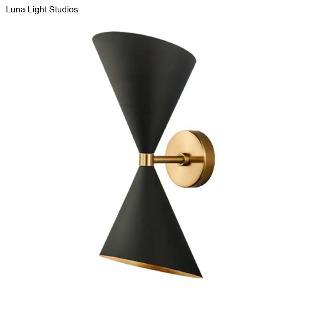 Mid-Century Black-Gold Metal Wall Lamp With Deformed Cocktail Shaker Sconce Light - 2 Bulbs