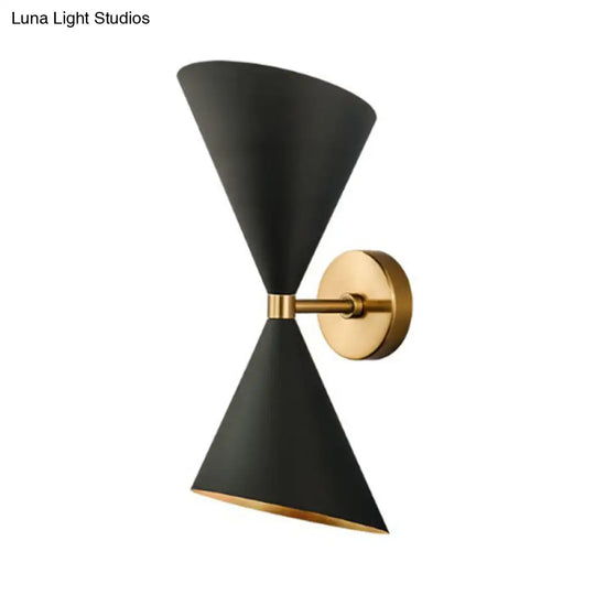 Mid-Century Black-Gold Metal Wall Lamp With Deformed Cocktail Shaker Sconce Light - 2 Bulbs