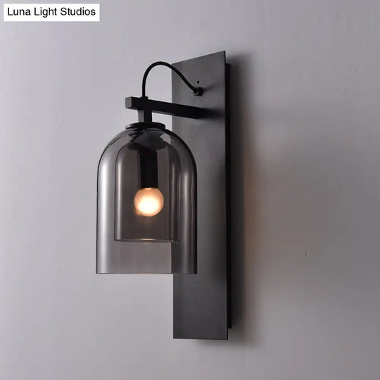 Mid-Century Black Wall Sconce With Dual Dome Glass Shade For Living Room 1 Bulb Fixture