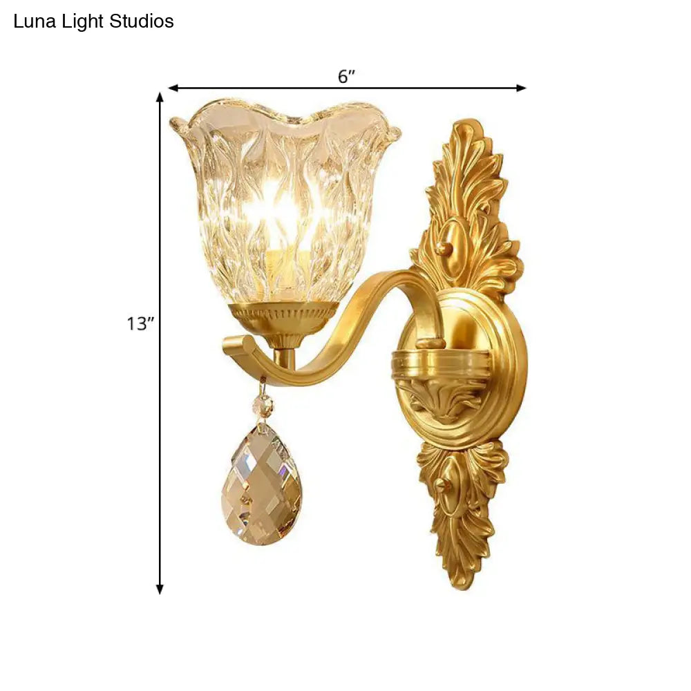 Mid-Century Blown Glass Bellflower Wall Light - Brass 1-Light Sconce For Dining Room