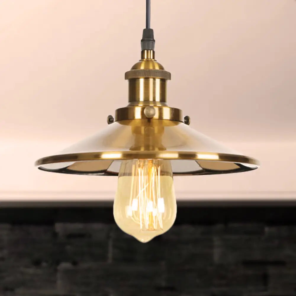 Mid Century Brass Finish Conic Pendant Light - Indoor Ceiling Lamp With Adjustable Cord