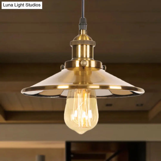 Mid Century Brass Finish Conic Pendant Light - Indoor Ceiling Lamp With Adjustable Cord