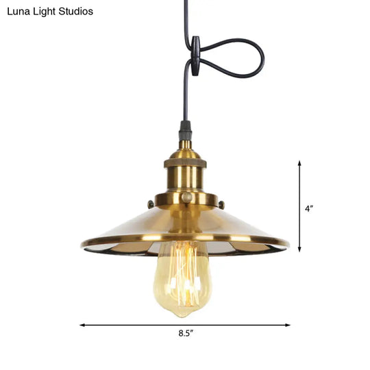 Mid Century Brass Conic Pendant Light With Adjustable Cord - Indoor Ceiling Lamp