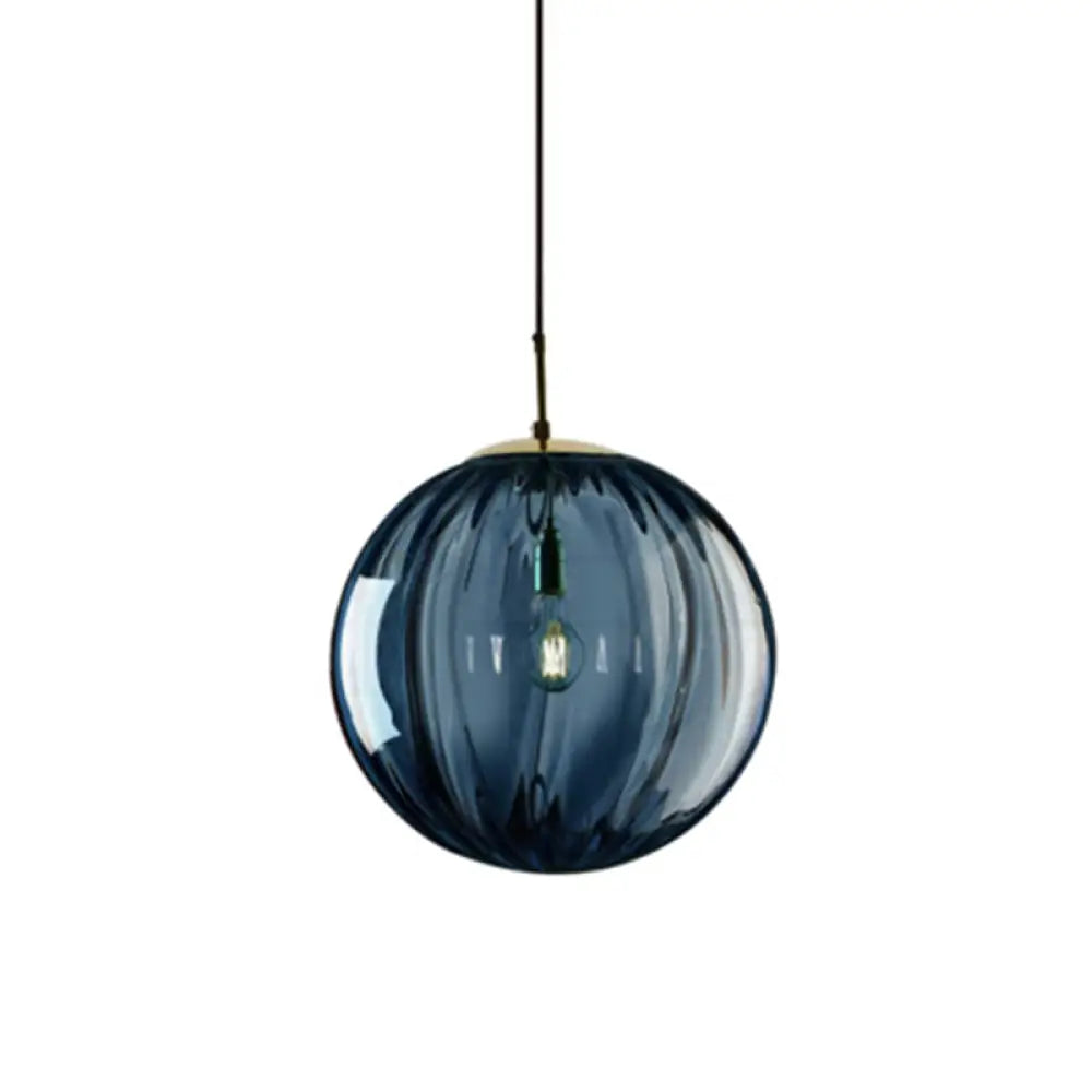 Mid-Century Brass Glass Pendant Light Kit - Restaurant Drop Design Blue / 6’