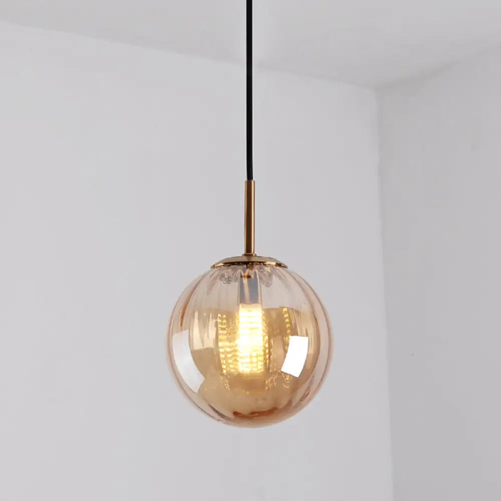 Mid-Century Brass Glass Pendant Light Kit - Restaurant Drop Design Cognac / 6’