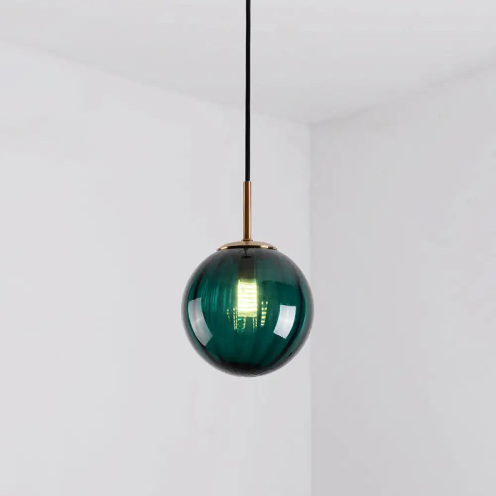 Mid-Century Brass Glass Pendant Light Kit - Restaurant Drop Design Green / 6’
