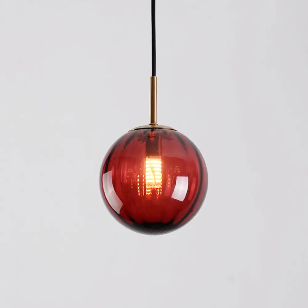 Mid-Century Brass Glass Pendant Light Kit - Restaurant Drop Design Red / 6’