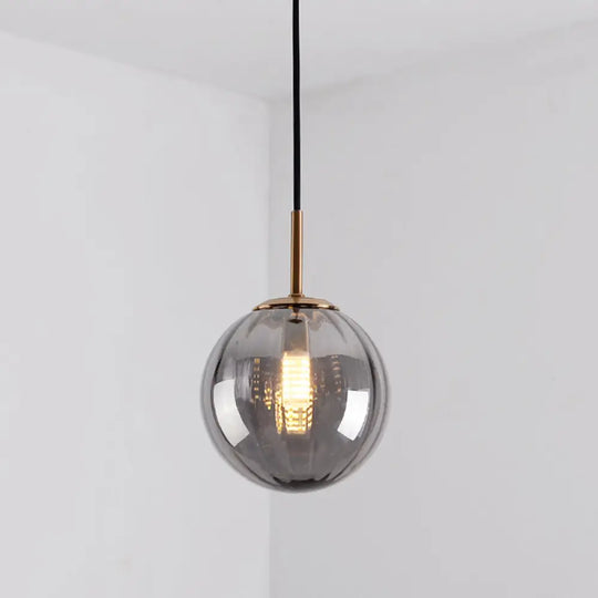 Mid-Century Brass Glass Pendant Light Kit - Restaurant Drop Design Smoke Gray / 6’