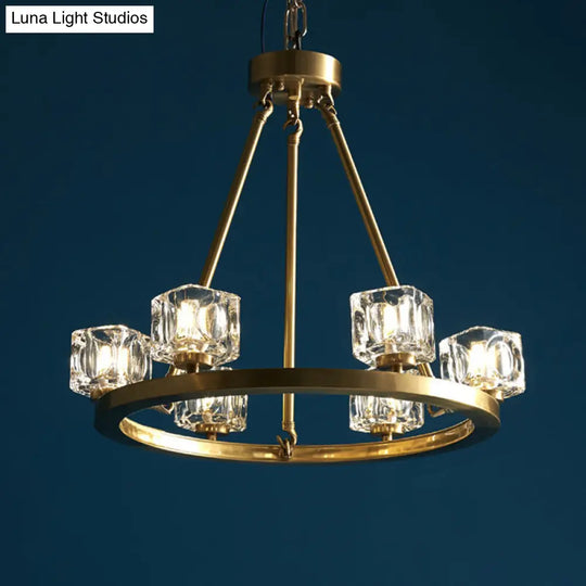 Ice Crystal Chandelier - Mid-Century Brass Pendant Light With 6 Bulbs For Bedroom