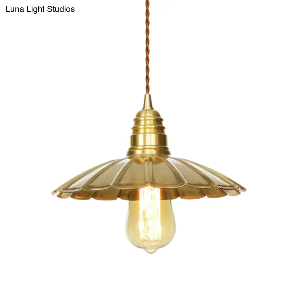 Mid-Century Brass Pendant Light With Amber Glass Shade For Dining Tables (9.5’/8’ W 1 Bulb)