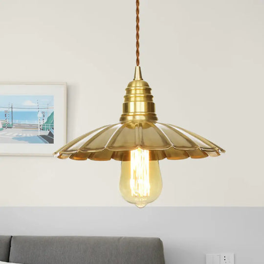 Mid-Century Brass Pendant Light With Amber Glass Shade For Dining Tables (9.5’/8’ W 1 Bulb) / 9.5’