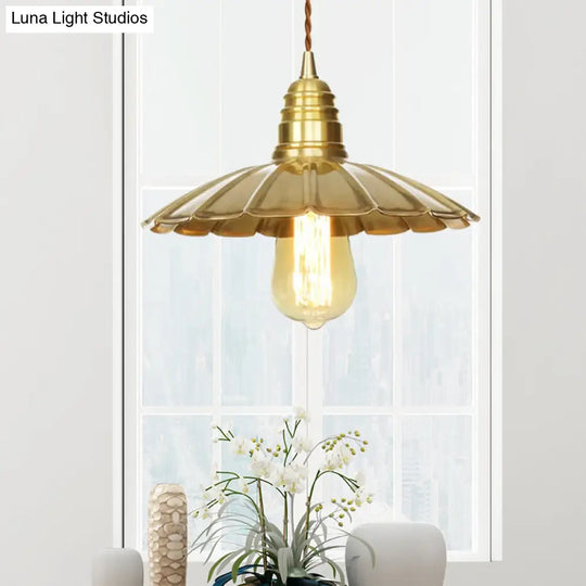 Mid-Century Brass Pendant Light With Amber Glass Shade For Dining Tables (9.5’/8’ W 1 Bulb)