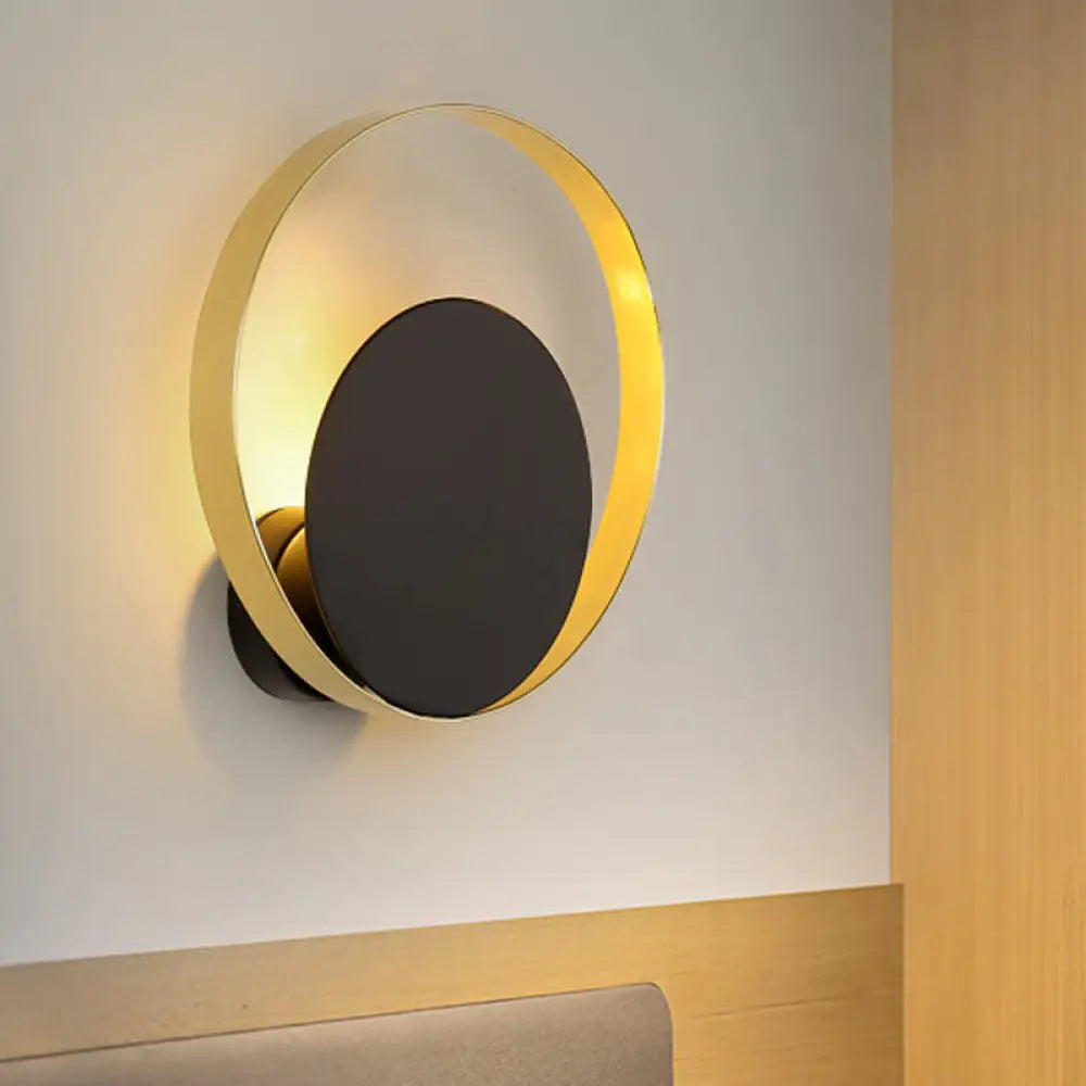 Mid Century Circle Sconce Light: Hotel Wall Mount In Black-Gold