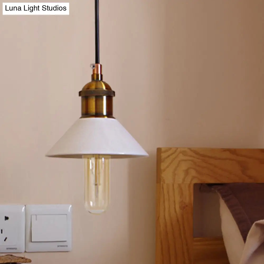 Mid Century Cone Ceramic Pendant Lamp - White Hanging Ceiling Light For Bedroom