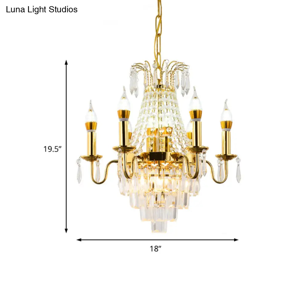 Mid-Century Crystal Chandelier: Gold 6-Head Sputnik Hanging Lamp For Living Room