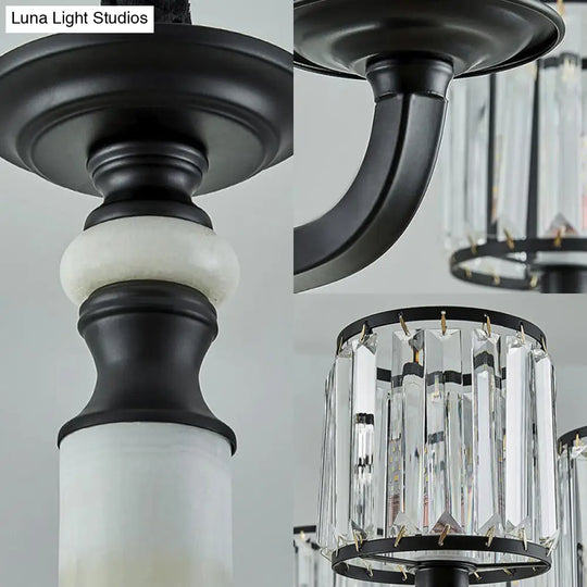 Mid Century Crystal Cylinder Chandelier: Black Hanging Light Kit With Adjustable Rope & 3/6 Bulbs