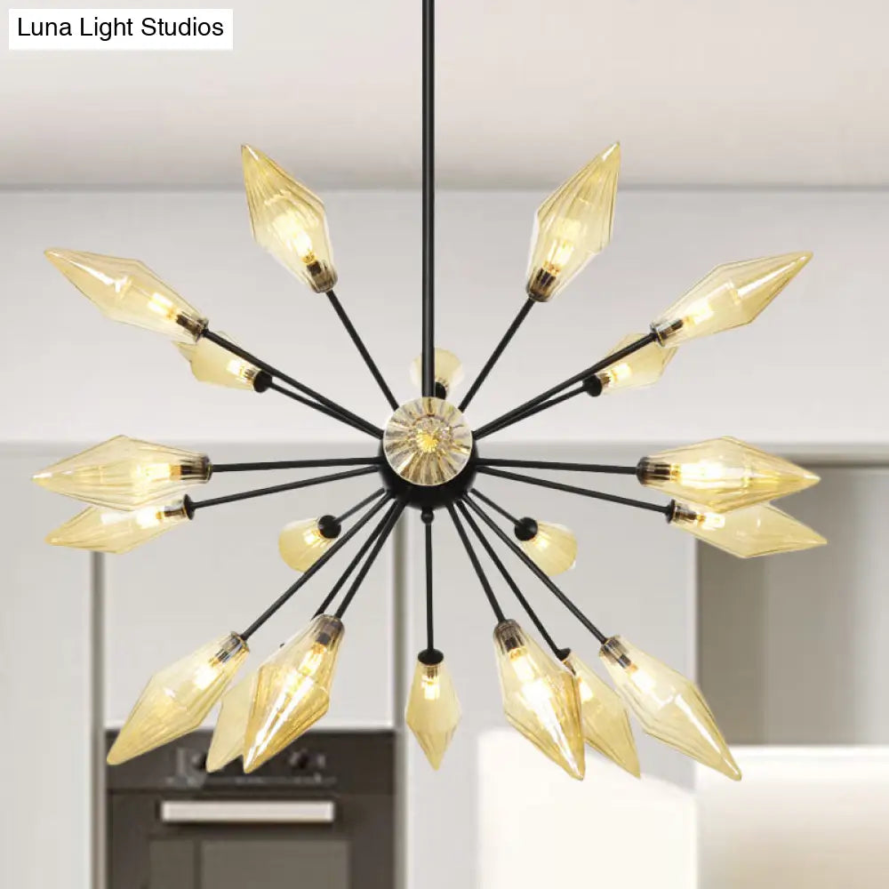 Mid-Century Diamond Shade Chandelier Light Fixture With Ribbed Glass (9/12/15 Lights) - Living Room