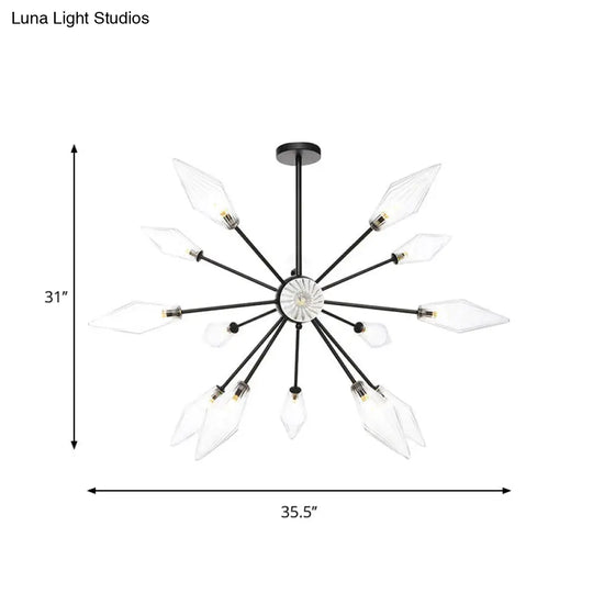 Mid-Century Diamond Shade Chandelier - Amber/Clear Ribbed Glass 9/12/15 Lights Living Room Pendant