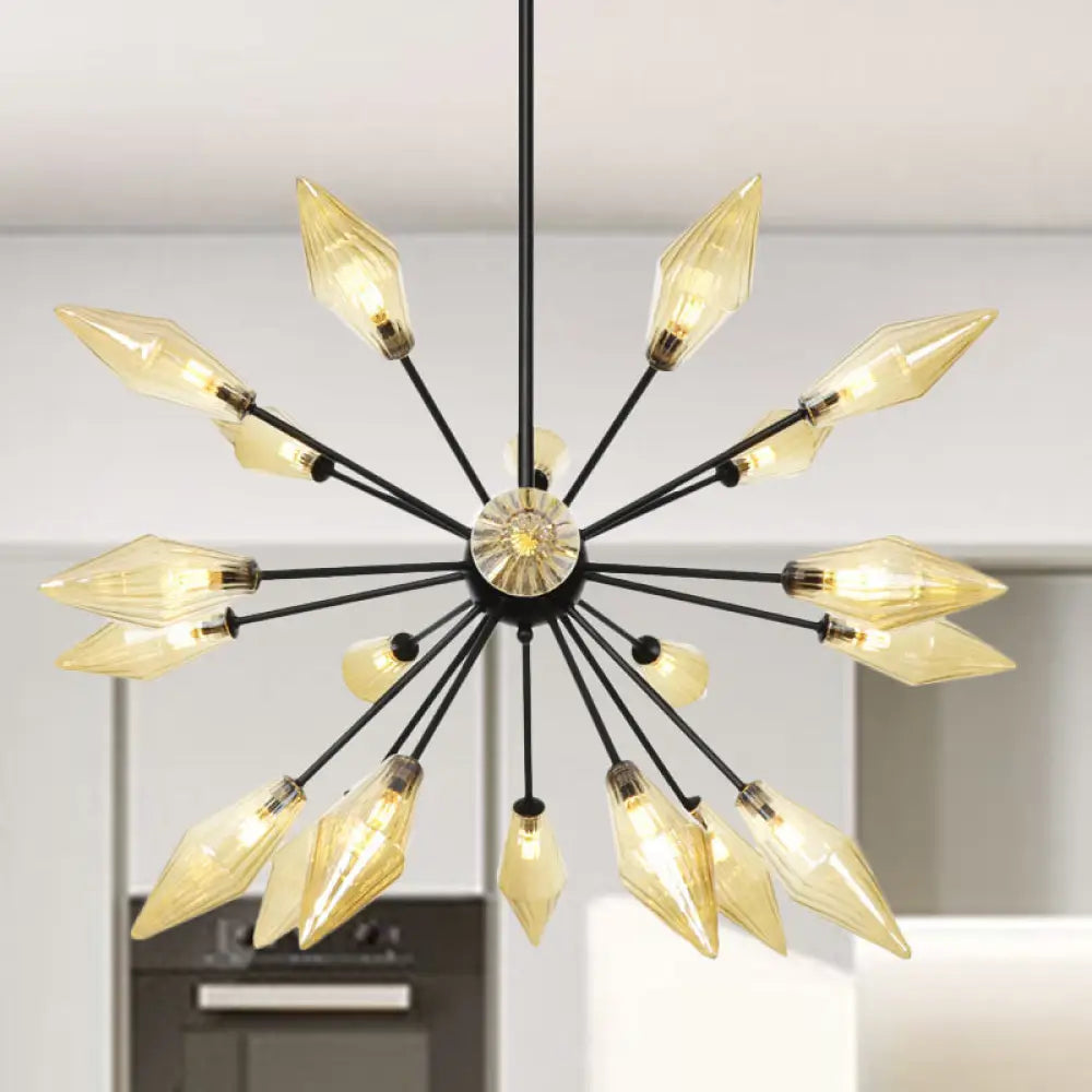 Mid-Century Diamond Shade Chandelier - Amber/Clear Ribbed Glass 9/12/15 Lights Living Room Pendant