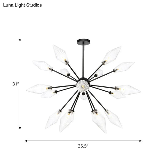 Mid-Century Diamond Shade Chandelier Light Fixture With Ribbed Glass (9/12/15 Lights) - Living Room