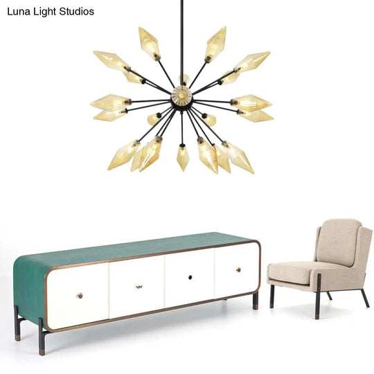 Mid-Century Diamond Shade Chandelier Light Fixture With Ribbed Glass (9/12/15 Lights) - Living Room