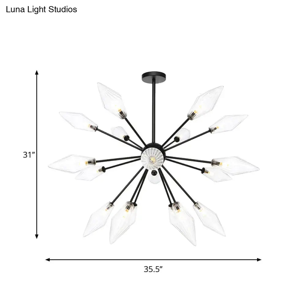 Mid-Century Diamond Shade Chandelier - Amber/Clear Ribbed Glass 9/12/15 Lights Living Room Pendant