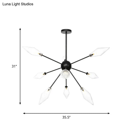 Mid-Century Diamond Shade Chandelier Light Fixture With Ribbed Glass (9/12/15 Lights) - Living Room