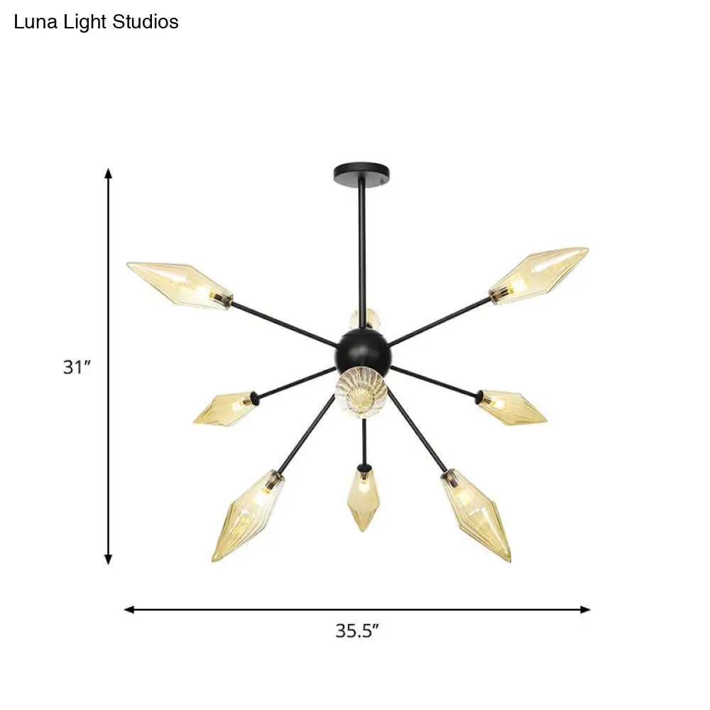 Mid-Century Diamond Shade Chandelier Light Fixture With Ribbed Glass (9/12/15 Lights) - Living Room