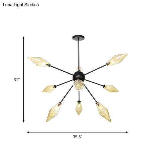 Mid-Century Diamond Shade Chandelier Light Fixture With Ribbed Glass (9/12/15 Lights) - Living Room