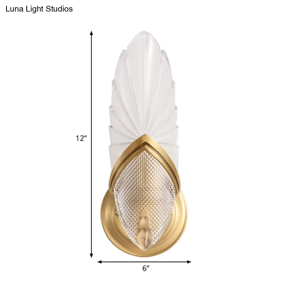 Mid-Century Frosted Glass Wall Sconce With Brass Finish For Bedrooms