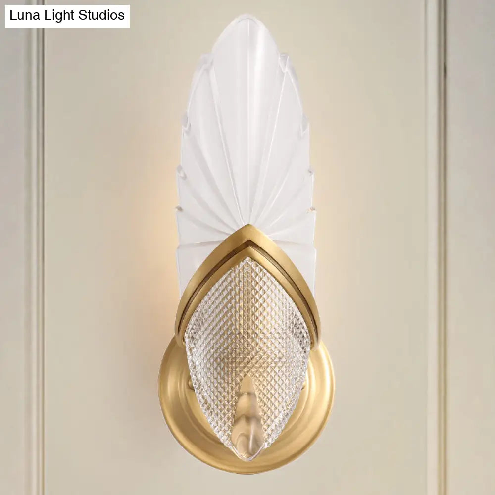 Mid-Century Frosted Glass Wall Sconce With Brass Finish For Bedrooms