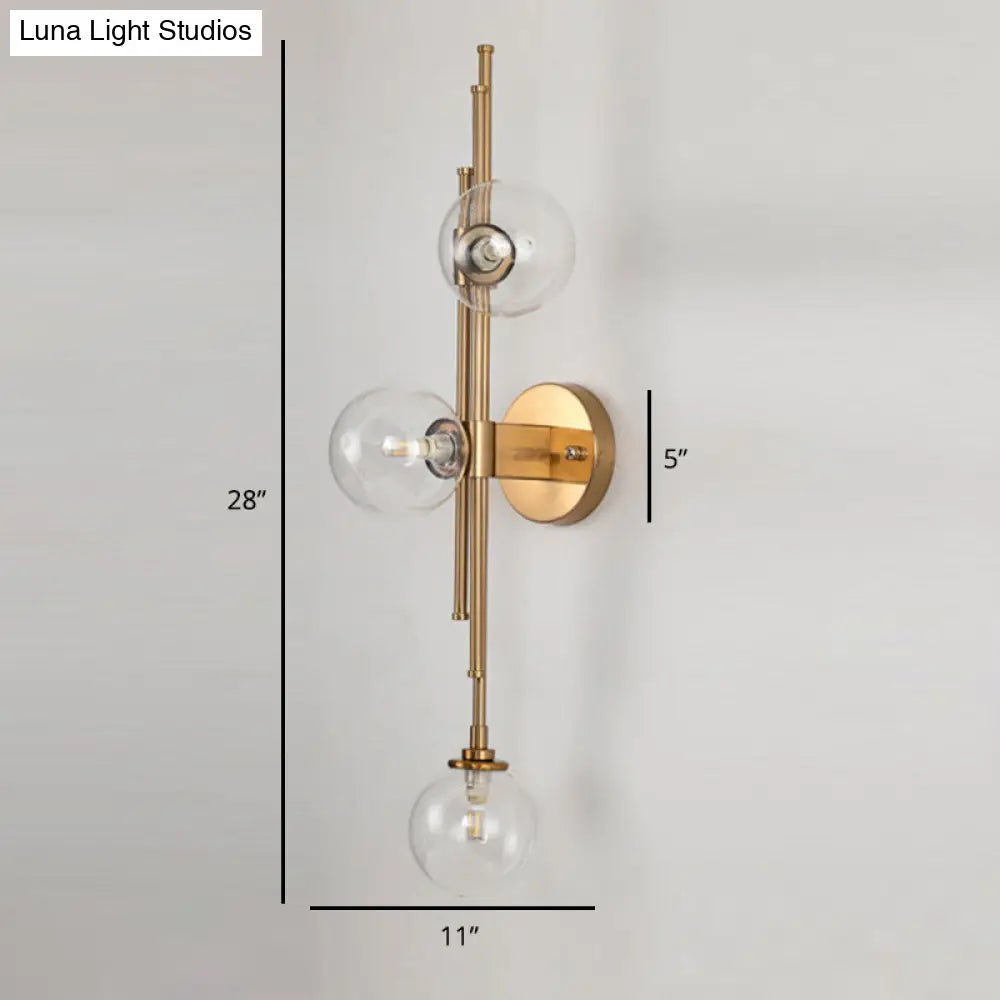 Mid Century Glass Orb Sconce: 3-Bulb Brass Finish Wall Lamp For Living Room