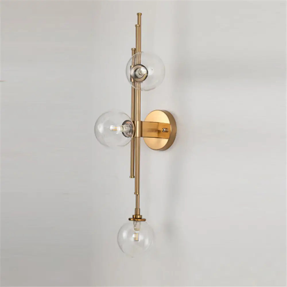 Mid Century Glass Orb Sconce: 3-Bulb Brass Finish Wall Lamp For Living Room Clear