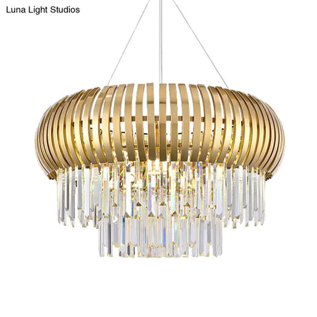 Mid Century Gold 8-Light Crystal Icicle Chandelier Pendant Light