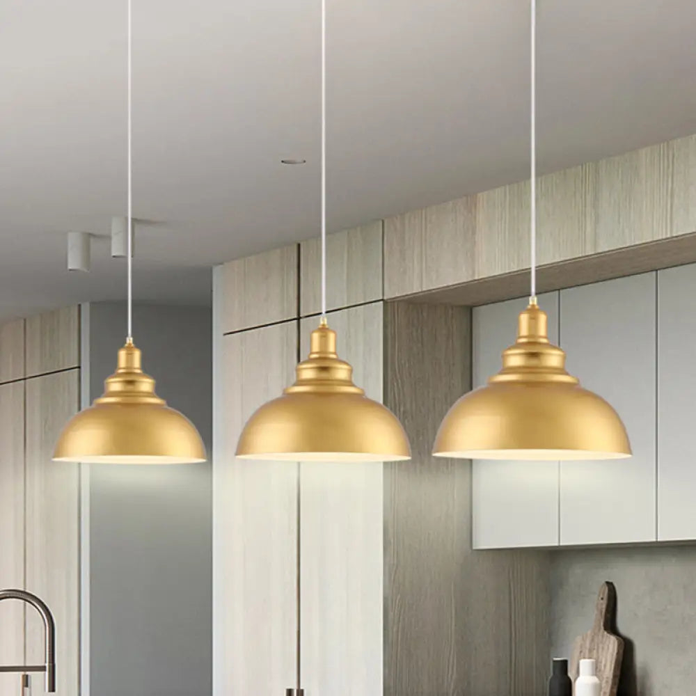 Mid-Century Gold Finish Metal Ceiling Pendant Light - 1 Head With Adjustable Cord 3 Sizes / 12’