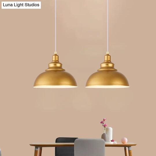 Mid-Century Gold Finish Metal Ceiling Pendant Light - 1 Head With Adjustable Cord 3 Sizes