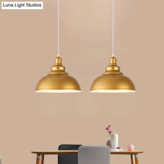 Mid-Century Metal Domed Pendant Ceiling Light With Adjustable Cord - Gold Finish 1 Head Ideal For
