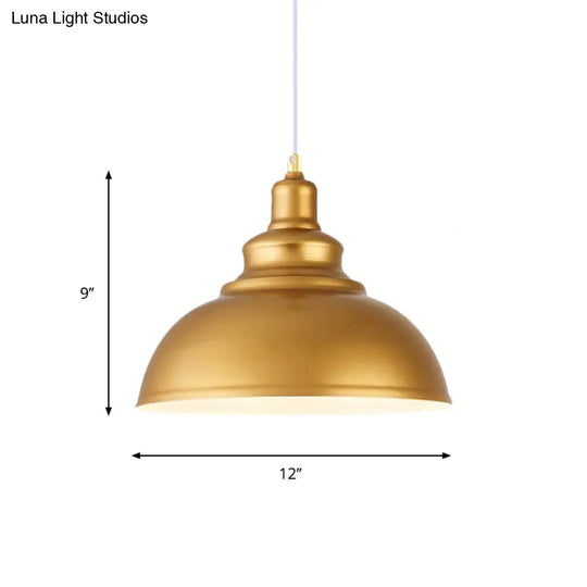 Mid-Century Metal Domed Pendant Ceiling Light With Adjustable Cord - Gold Finish 1 Head Ideal For