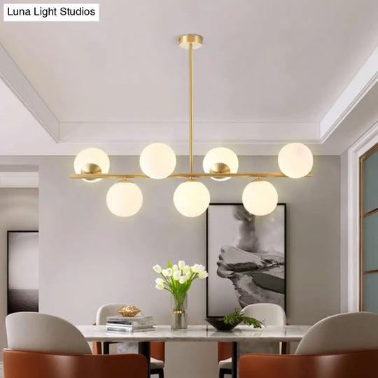 Mid-Century Gold Glass Pendant Lighting - 7 Light Spherical Island Ceiling For Dining Table