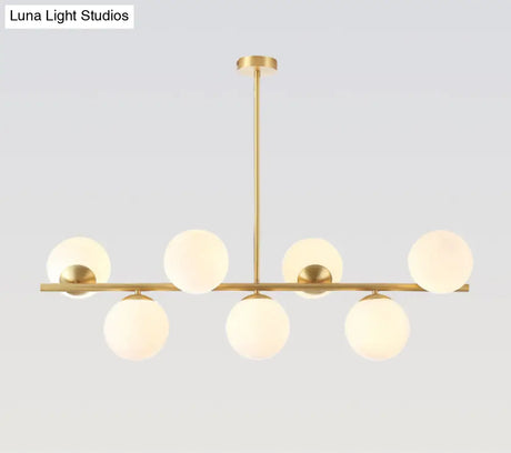 Mid-Century Gold Glass Pendant Lighting - 7 Light Spherical Island Ceiling For Dining Table