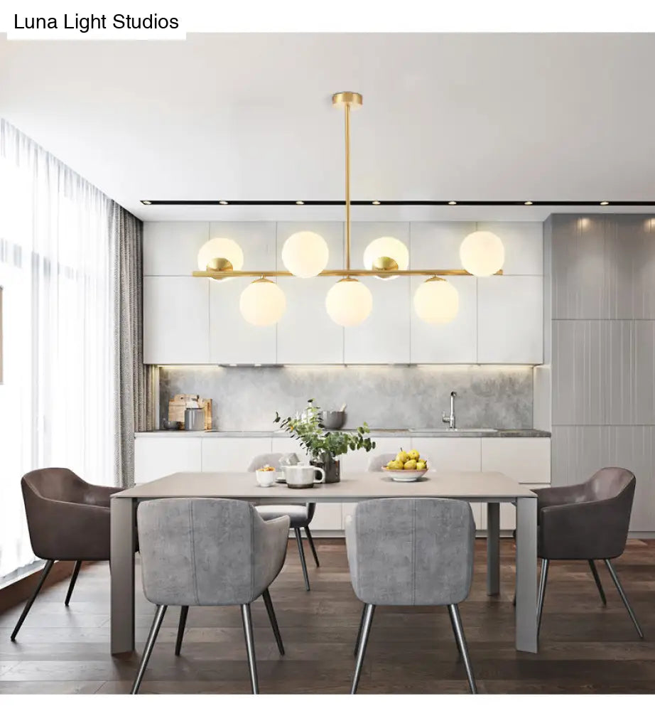 Mid-Century Gold Glass Pendant Lighting - 7 Light Spherical Island Ceiling For Dining Table