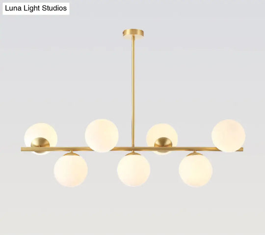 Mid-Century Gold Glass Pendant Lighting - 7 Light Spherical Island Ceiling For Dining Table