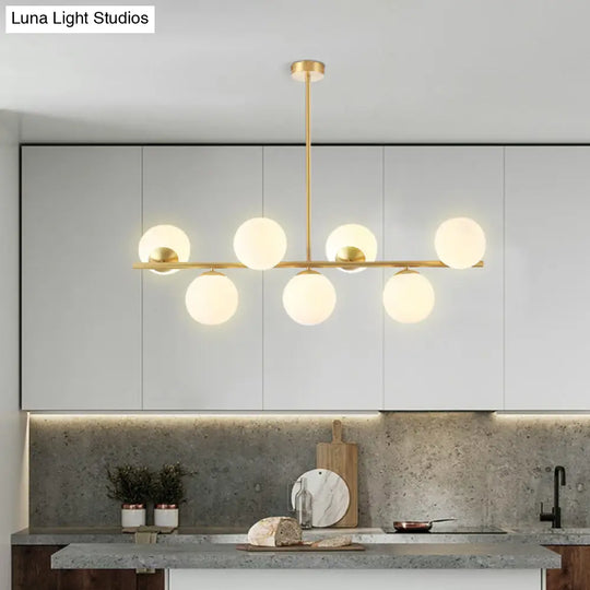 Mid-Century Gold Glass Pendant Lighting - 7 Light Spherical Island Ceiling For Dining Table